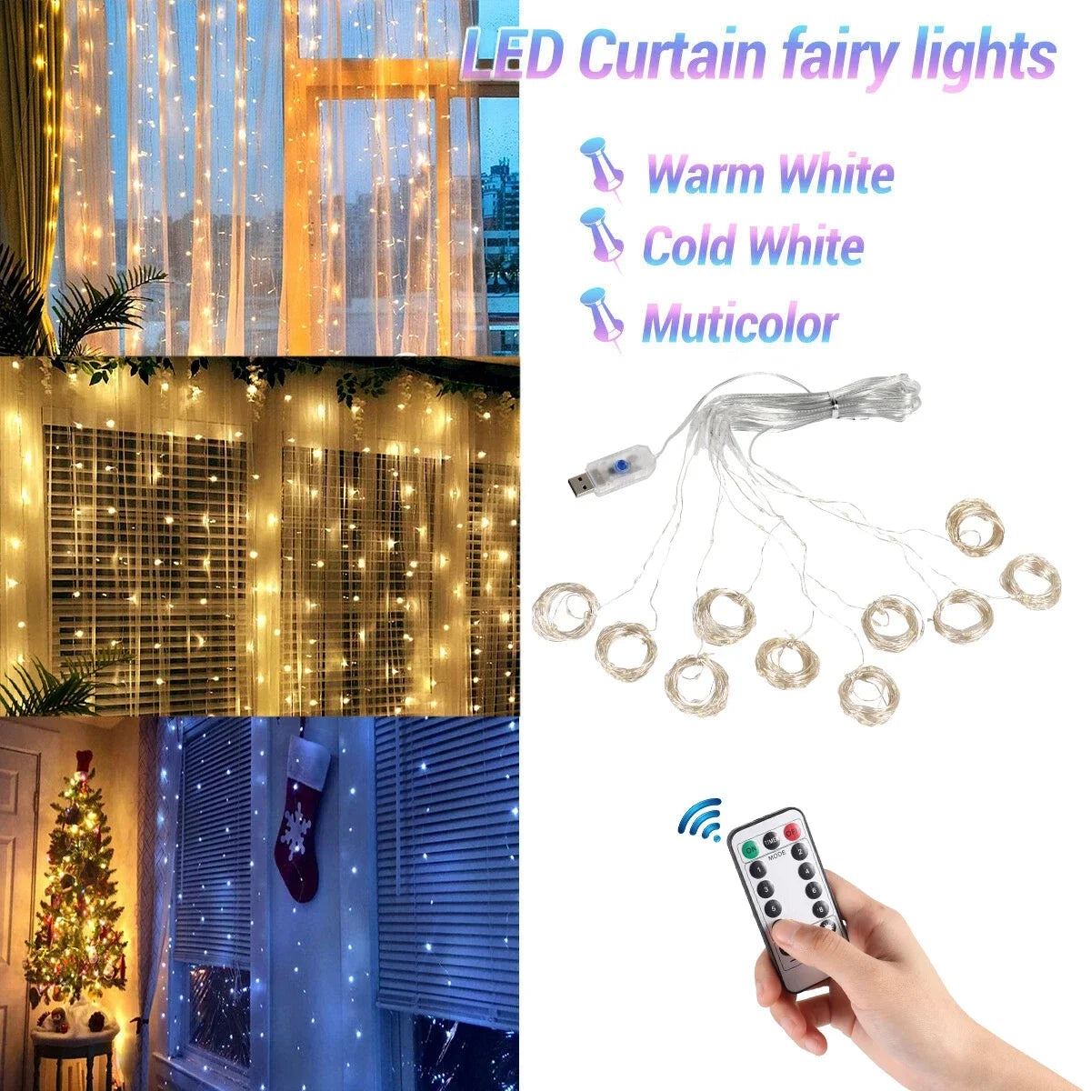 LED Christmas Curtain Garland – Xmas & New Year Décor