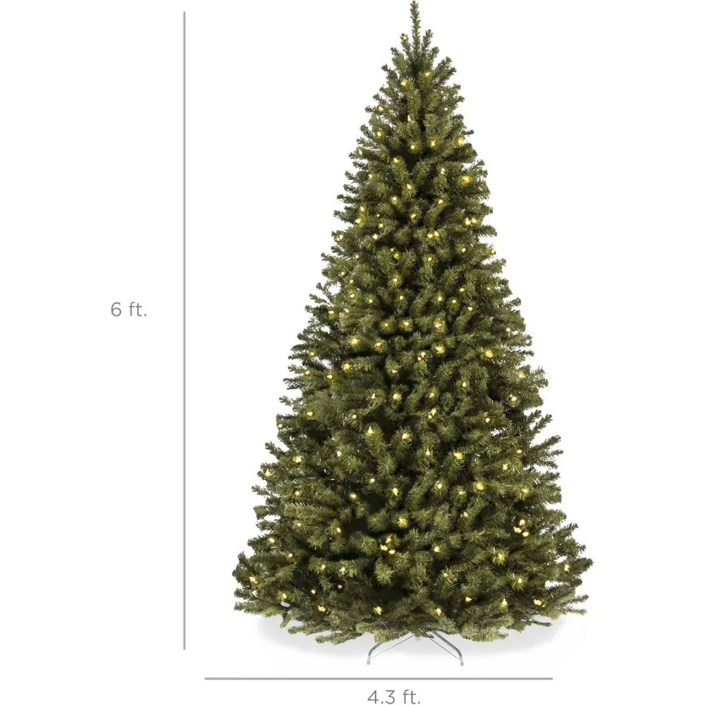 Christmas Tree Pre-Lit Spruce Artificial, 6ft, Party Decoration w/ 250 Incandescent Lights, 798 Branch Tips, Easy Assembly