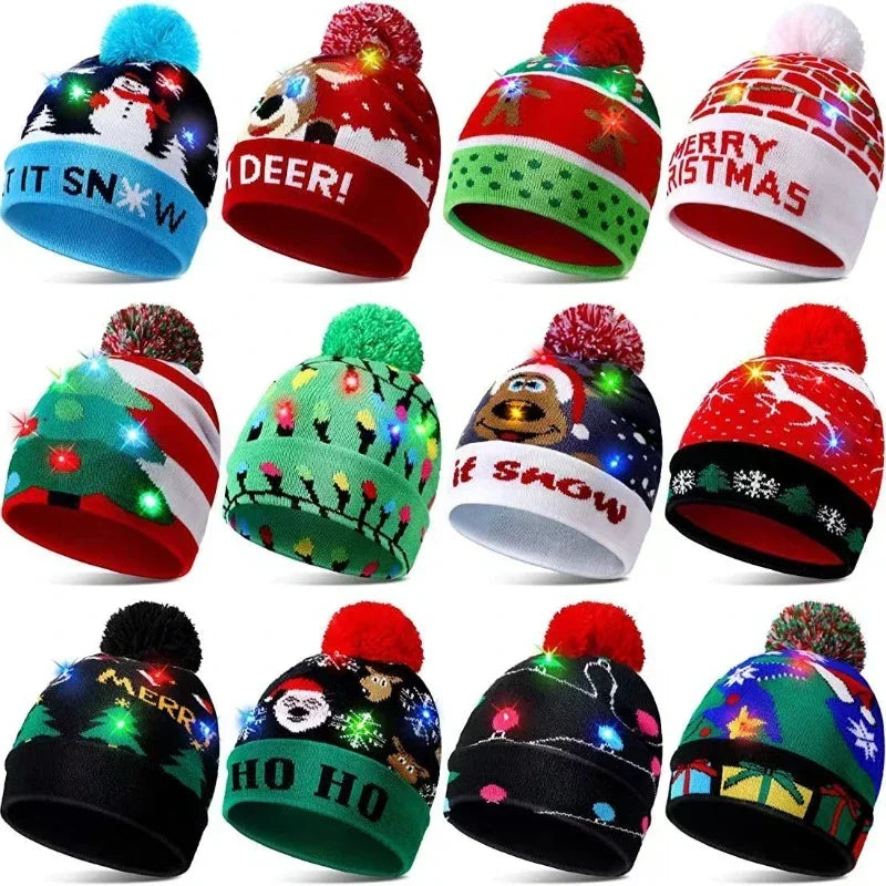 LED Snowman Christmas Hat – Flashing Knit Winter Party Cap