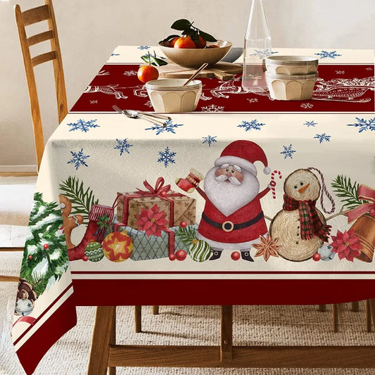 Christmas Snowman Pattern Rectangular Tablecloth | Farmhouse Style Stain-Resistant Christmas Table Decor