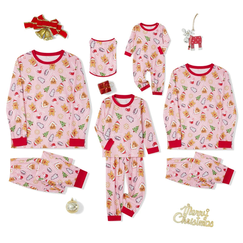 Family Matching Christmas Pajama Set Christmas Tree Print Long Sleeve Tops Elastic Waist Pants for Fall Winter