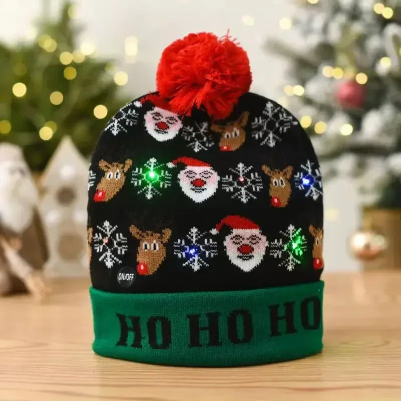 LED Snowman Christmas Hat – Flashing Knit Winter Party Cap