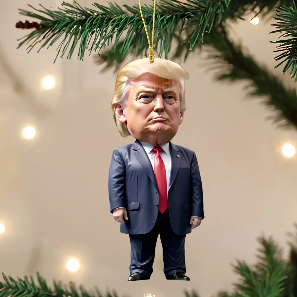 Trump-Inspired Acrylic Ornament – Xmas Car & Tree Decoration