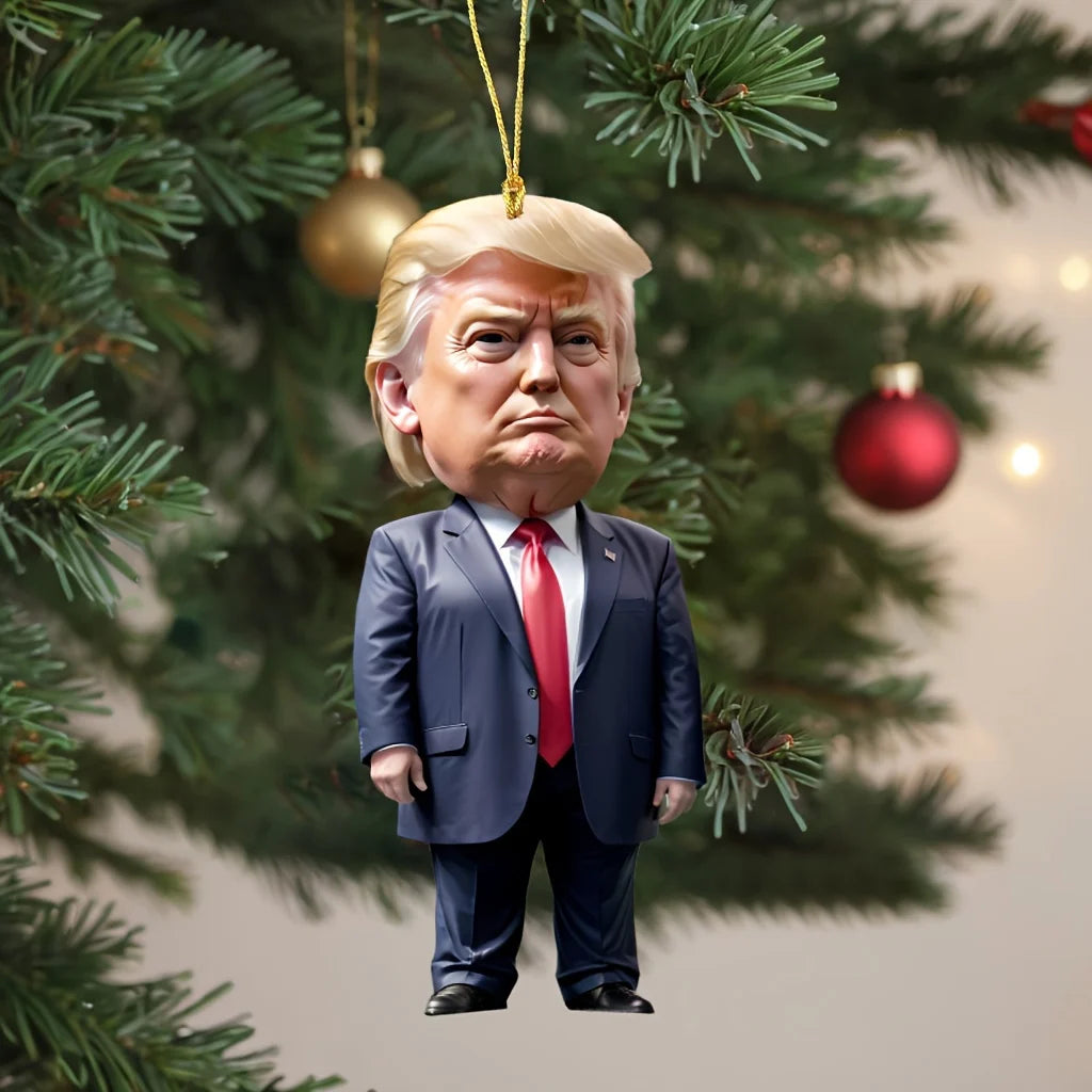 Trump-Inspired Acrylic Ornament – Xmas Car & Tree Decoration