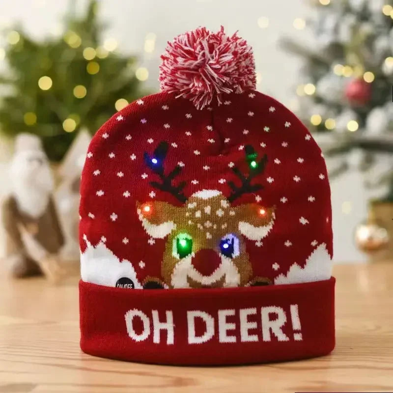 LED Snowman Christmas Hat – Flashing Knit Winter Party Cap