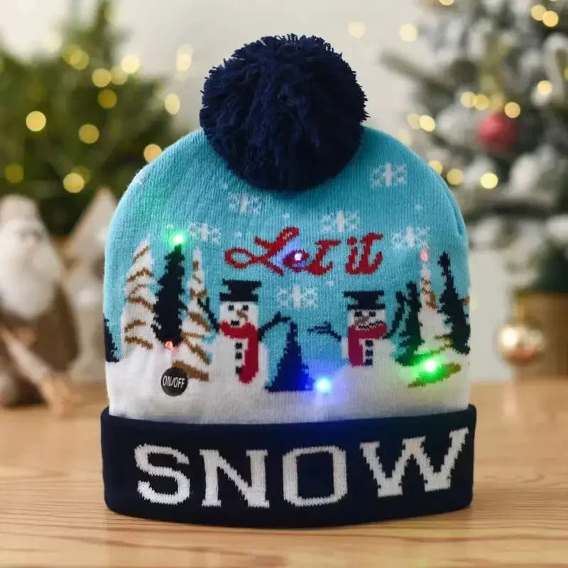 LED Snowman Christmas Hat – Flashing Knit Winter Party Cap