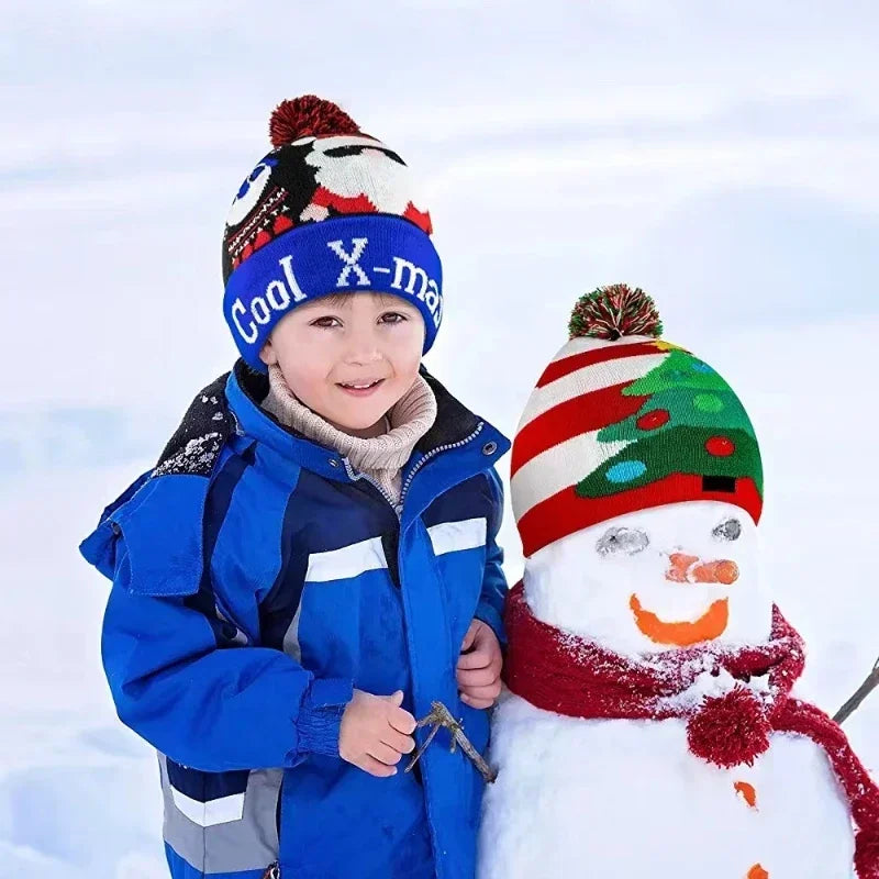 LED Snowman Christmas Hat – Flashing Knit Winter Party Cap