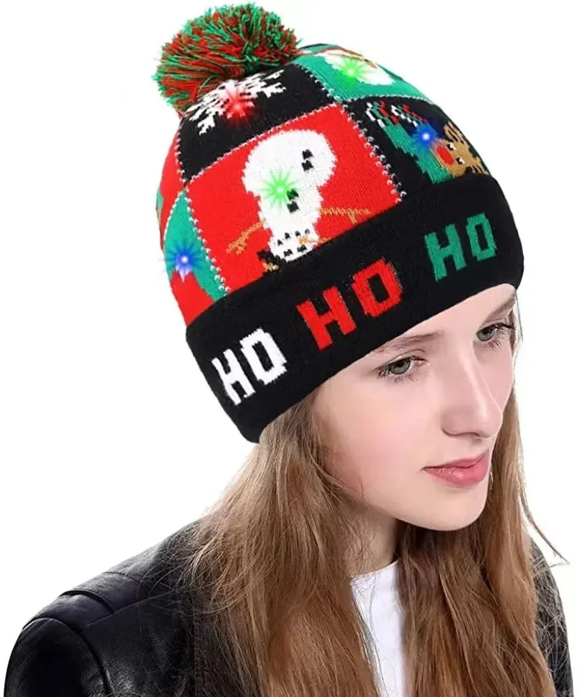 LED Snowman Christmas Hat – Flashing Knit Winter Party Cap