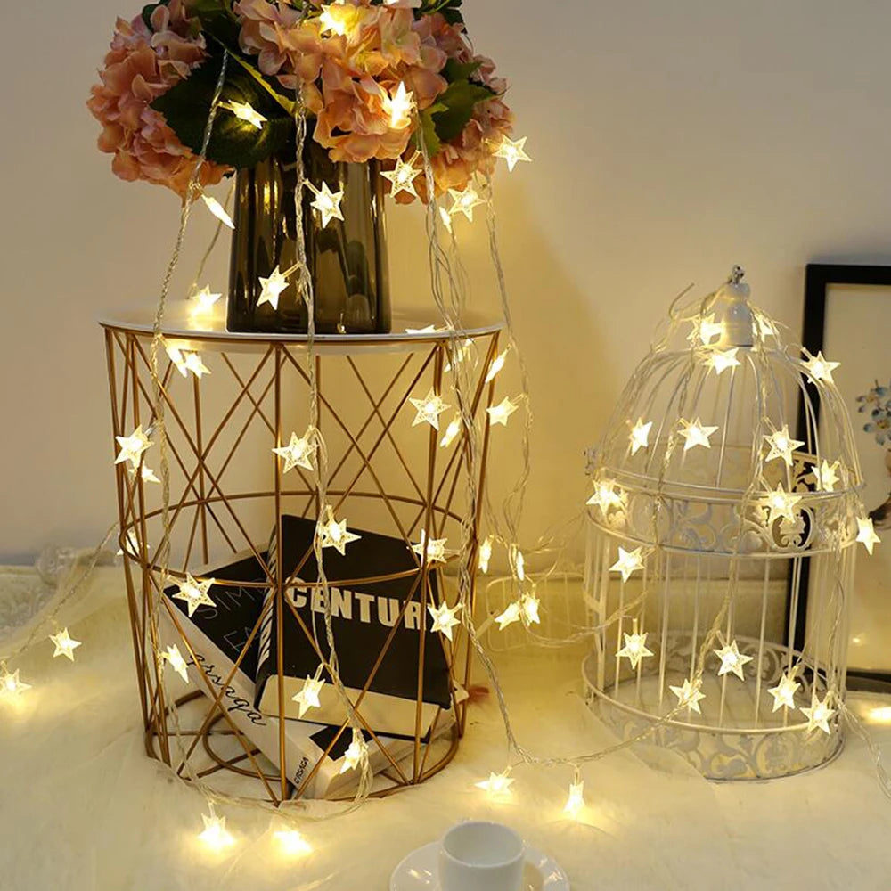 "Outdoor LED Star Chain String Lights – Christmas & Party Garland