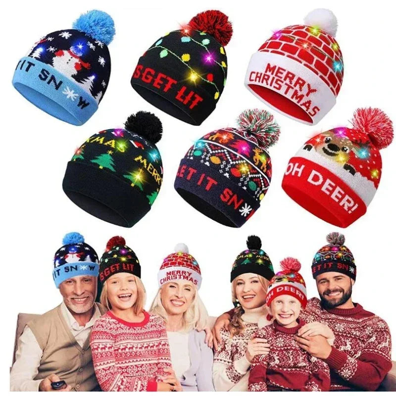 LED Snowman Christmas Hat – Flashing Knit Winter Party Cap