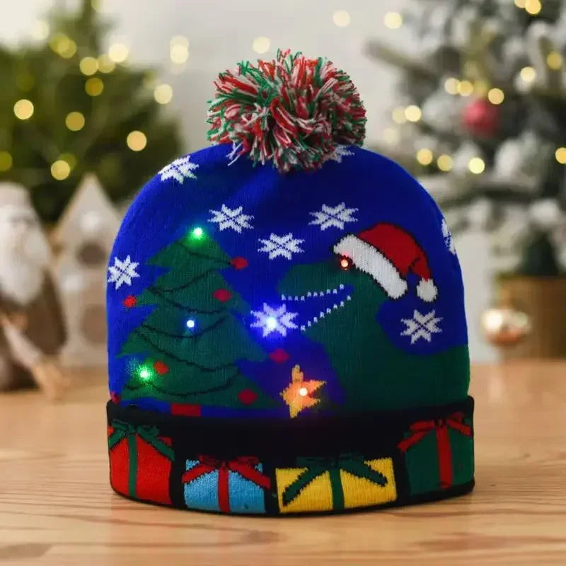 LED Snowman Christmas Hat – Flashing Knit Winter Party Cap