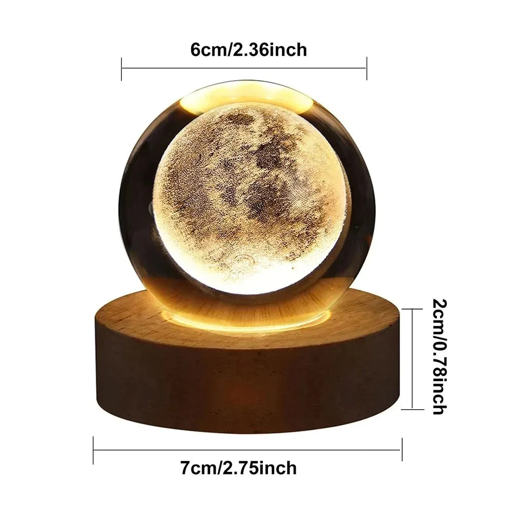 3D Crystal Ball Lamp – Galaxy & Planet Projections, USB Night Light