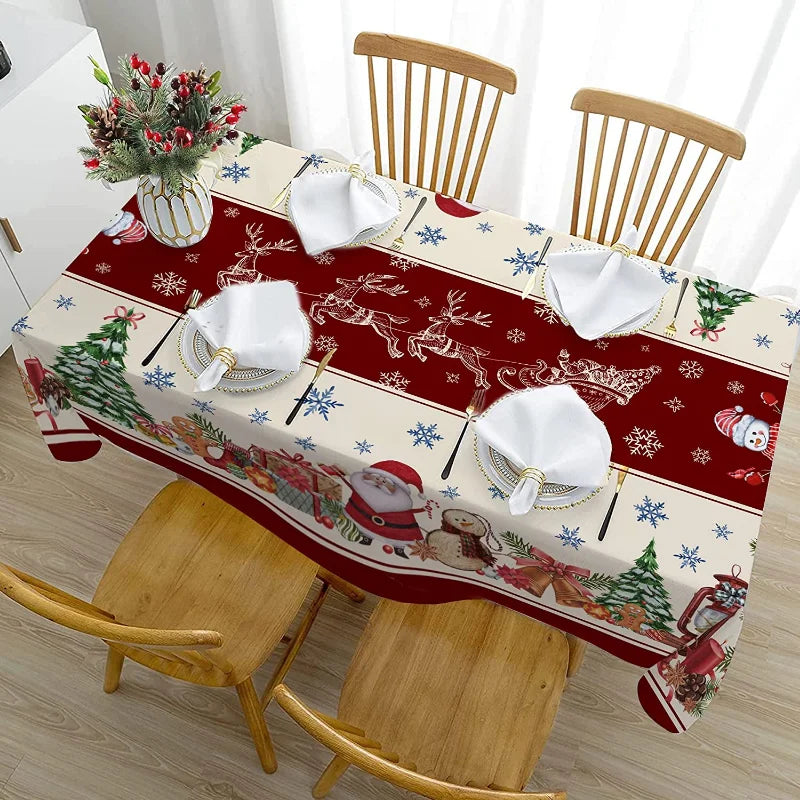 Christmas Snowman Pattern Rectangular Tablecloth | Farmhouse Style Stain-Resistant Christmas Table Decor