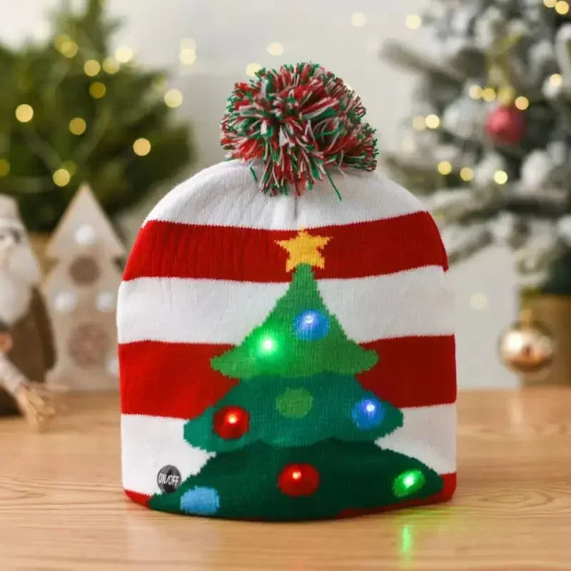 LED Snowman Christmas Hat – Flashing Knit Winter Party Cap