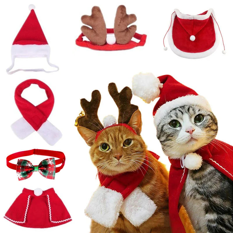 Christmas Pet Scarf & Hat Set – Santa Claus Costume for Dogs & Cats