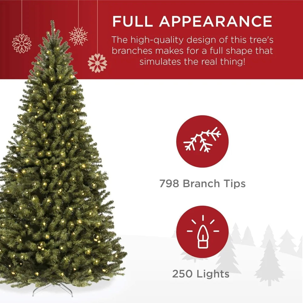 Christmas Tree Pre-Lit Spruce Artificial, 6ft, Party Decoration w/ 250 Incandescent Lights, 798 Branch Tips, Easy Assembly