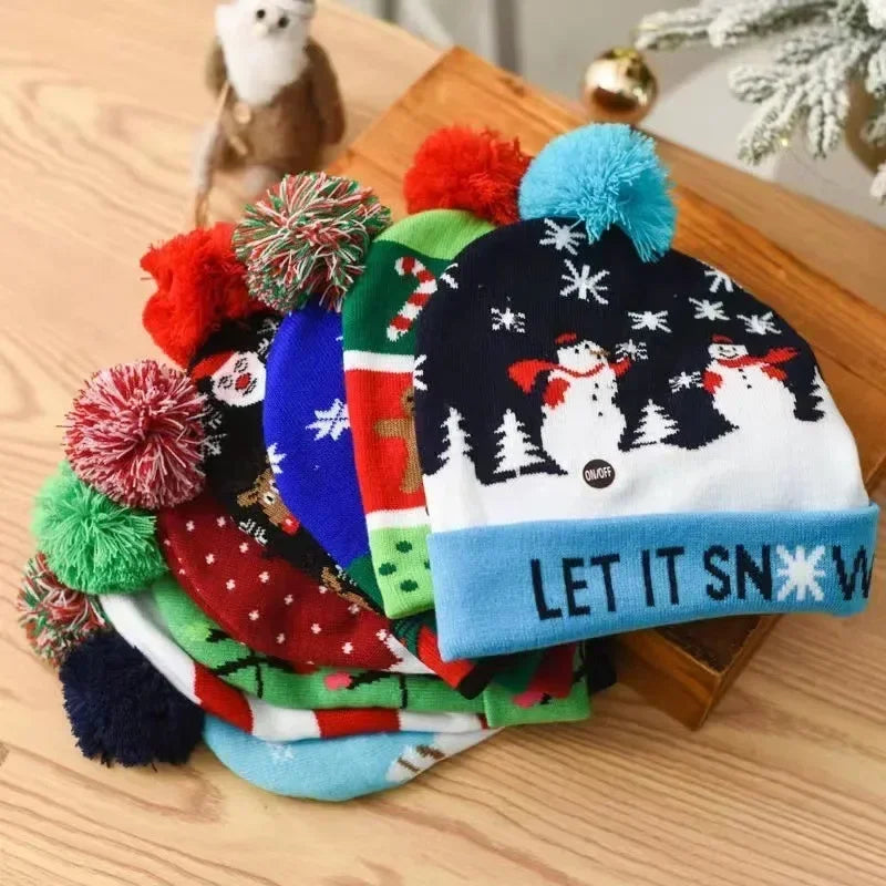 LED Snowman Christmas Hat – Flashing Knit Winter Party Cap