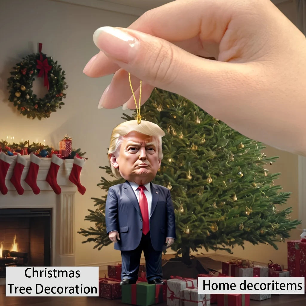 Trump-Inspired Acrylic Ornament – Xmas Car & Tree Decoration