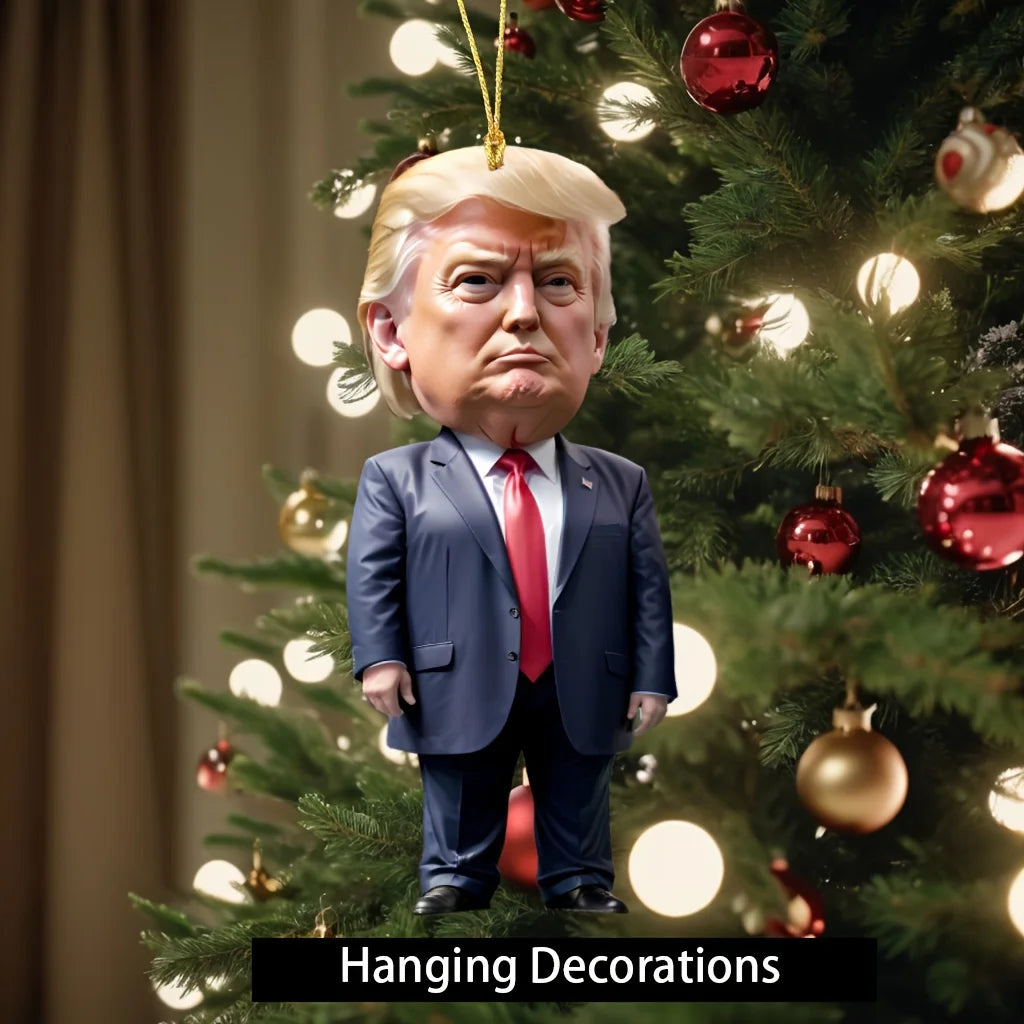 Trump-Inspired Acrylic Ornament – Xmas Car & Tree Decoration