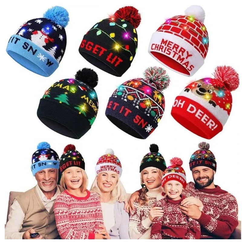 LED Snowman Christmas Hat – Flashing Knit Winter Party Cap