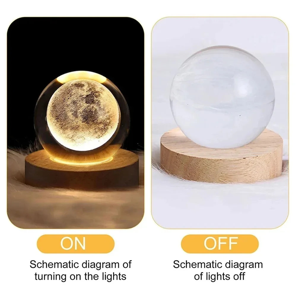 3D Crystal Ball Lamp – Galaxy & Planet Projections, USB Night Light