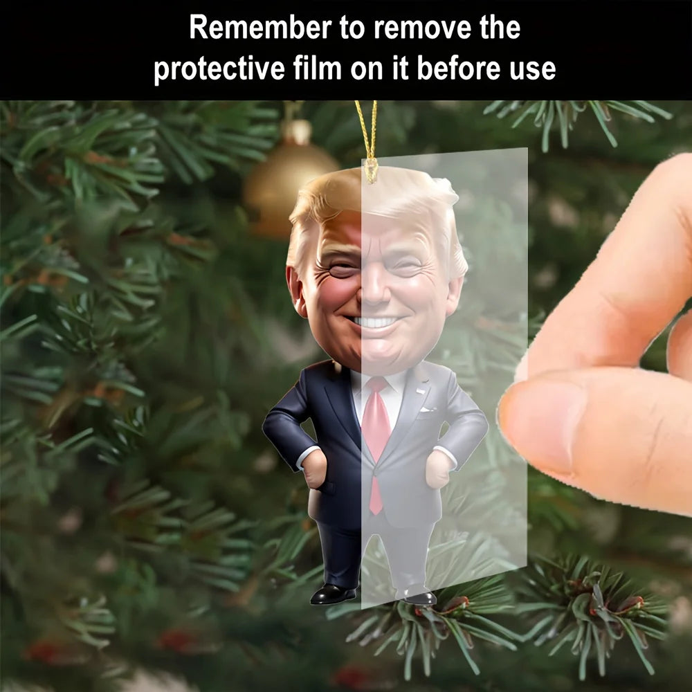 Trump-Inspired Acrylic Ornament – Xmas Car & Tree Decoration